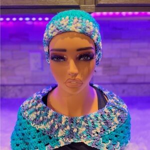 Vibrant Blue and White Crochet Hair Accessory Set